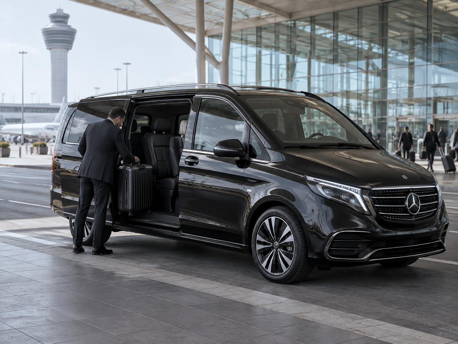 Uw chauffeur wacht bij de gate, met uw naam.
